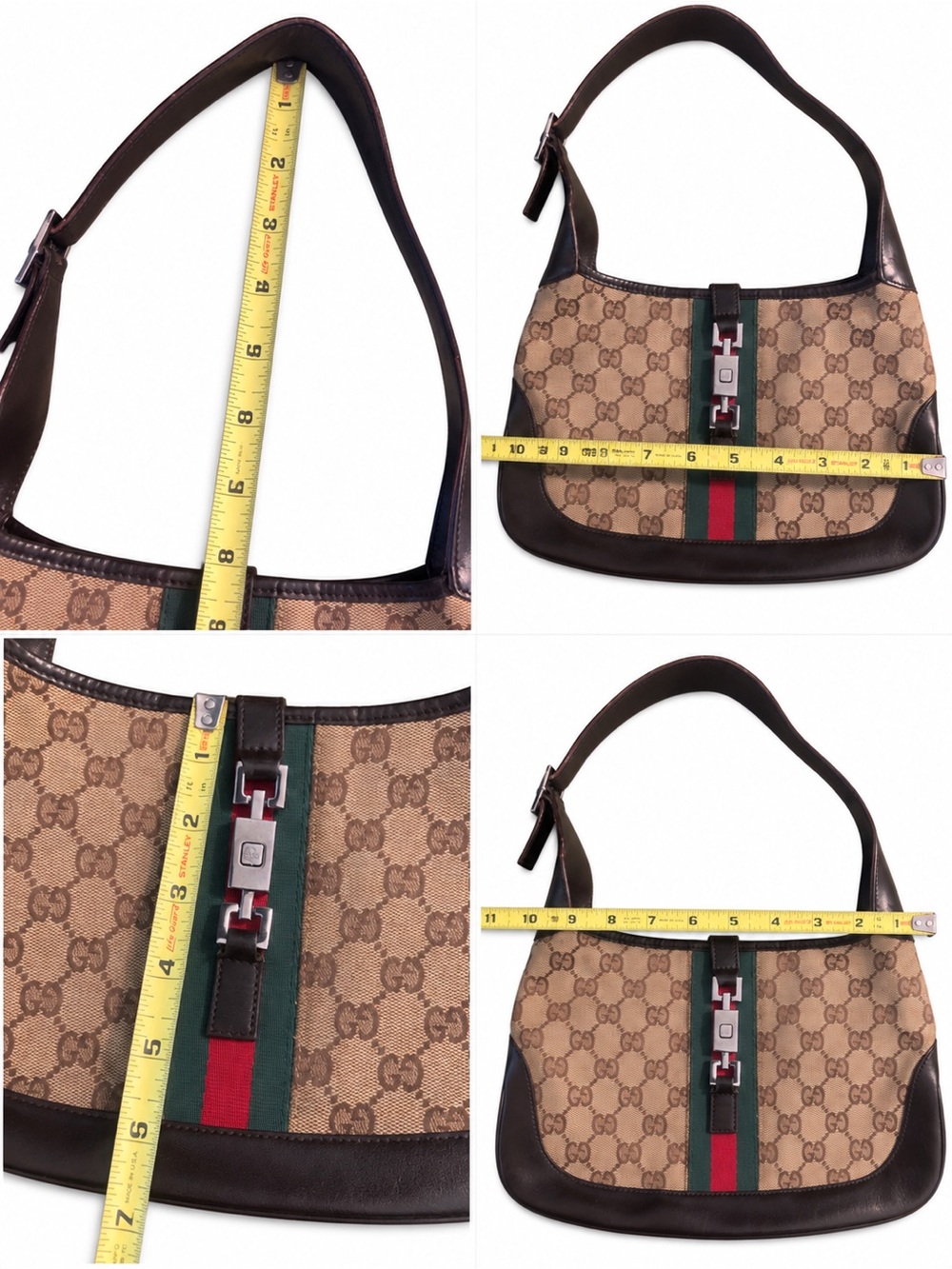 Gucci Brown GG Canvas Shoulder Bag with Black Trim and Green-Red Stripe - Picture 16 of 16